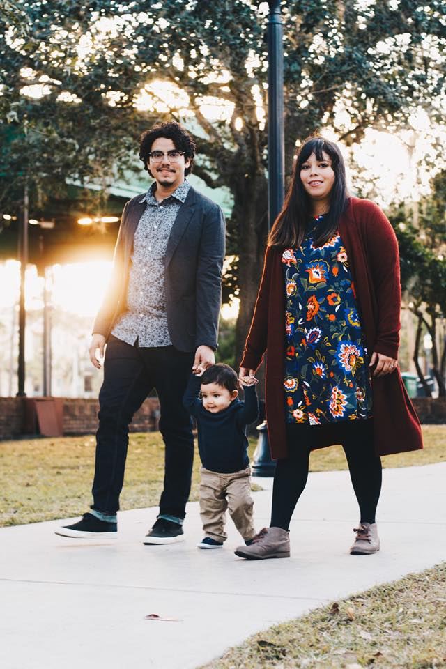 Golden hour walk: First steps with mom and dad.