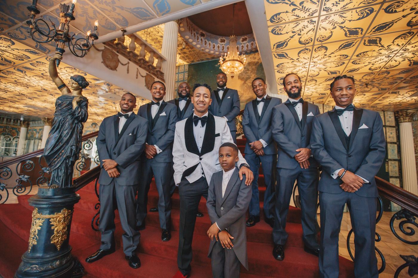 The groom’s crew: Classic portraits with a playful edge.